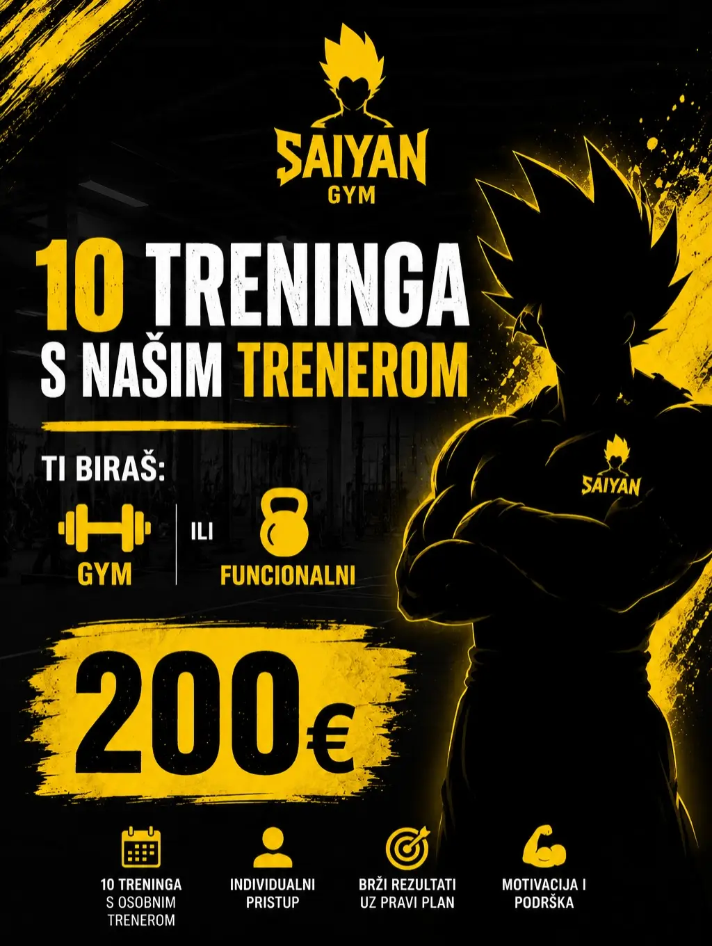 Saiyan Gym — akcija 10 treninga s osobnim trenerom za 200 €